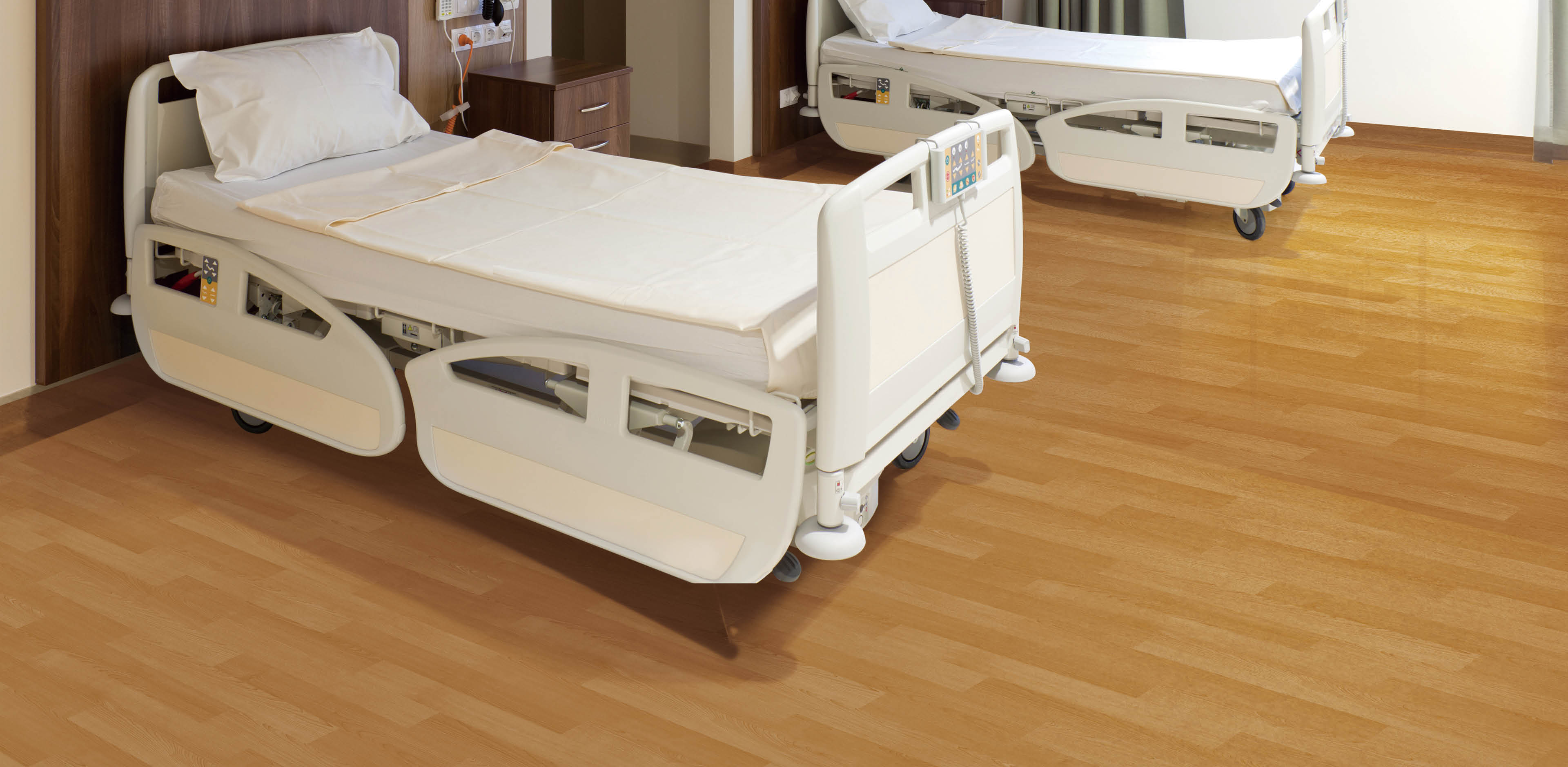 Modern equipped hospital room with two empty beds; Shutterstock ID 131223983