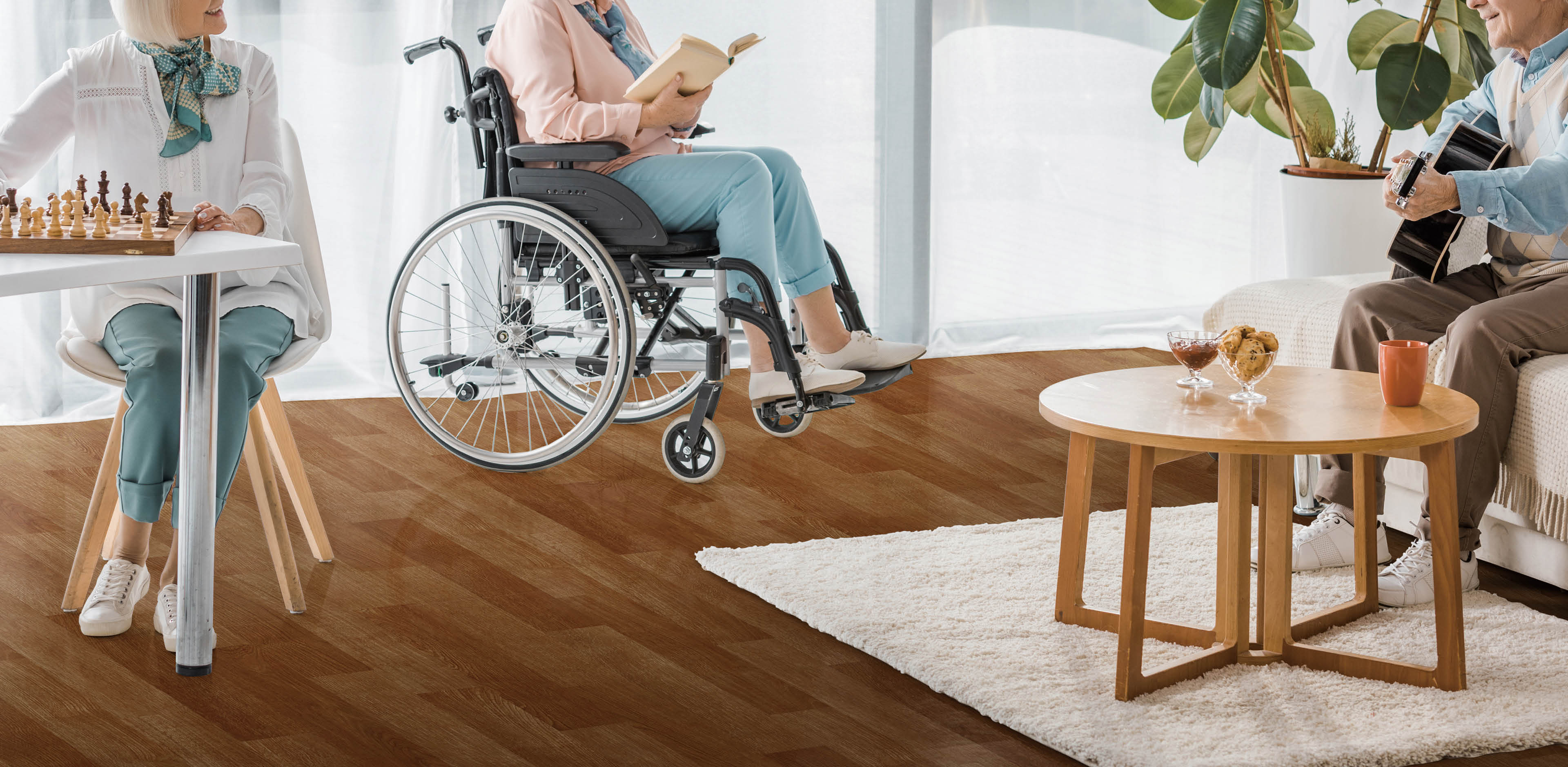 senior people spending time together in nursing home