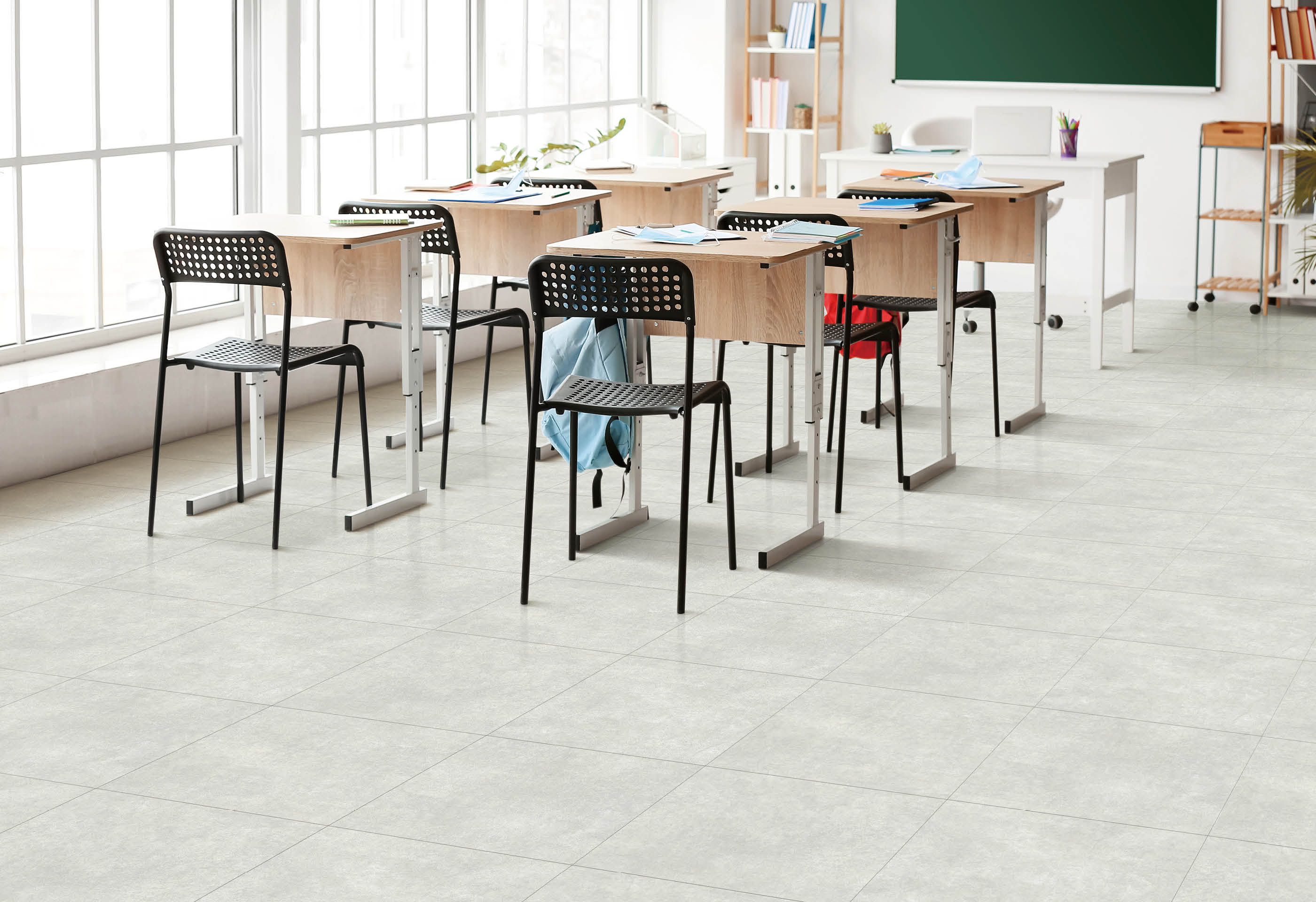 Empty school classroom prepared for exam