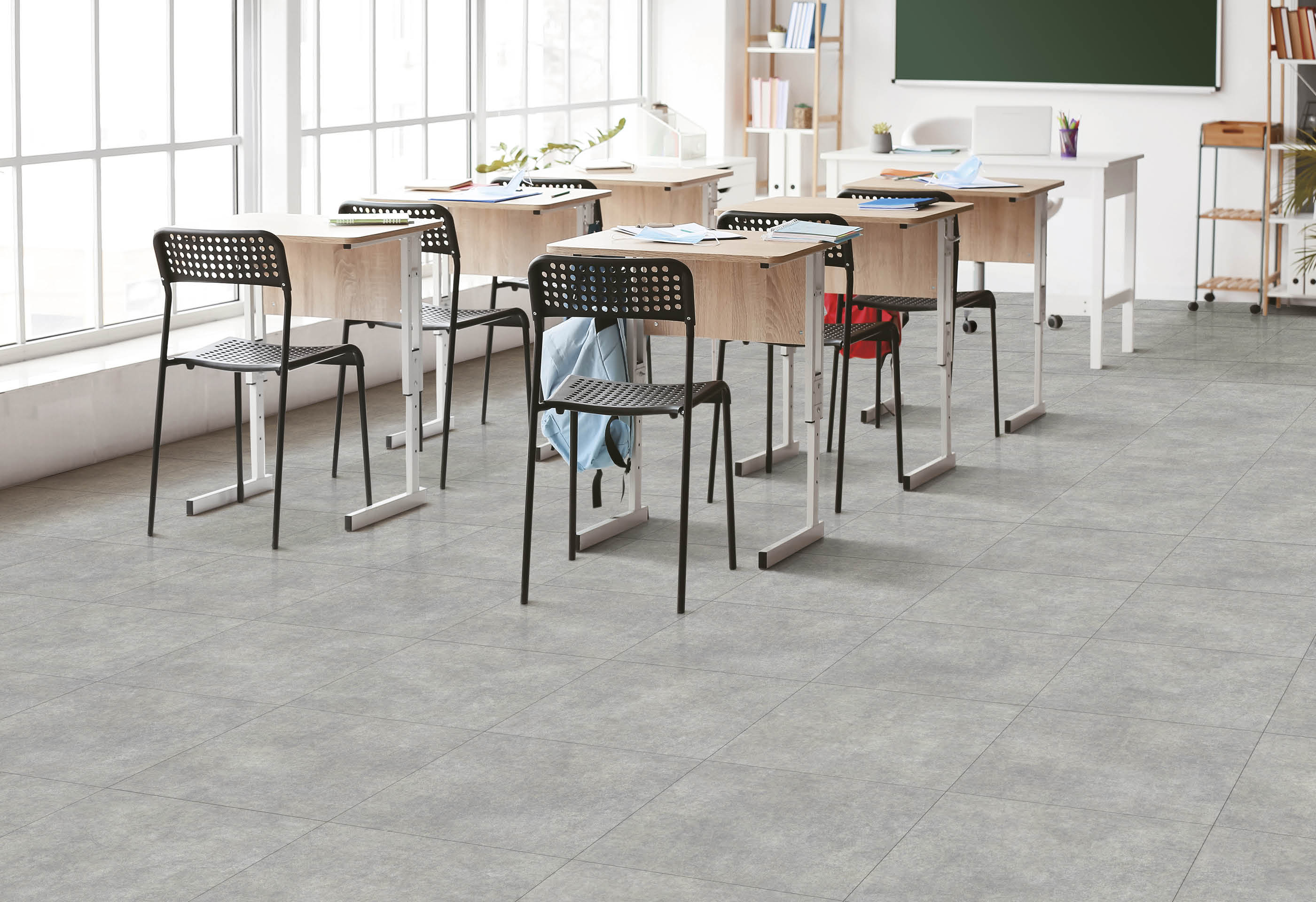 Empty school classroom prepared for exam
