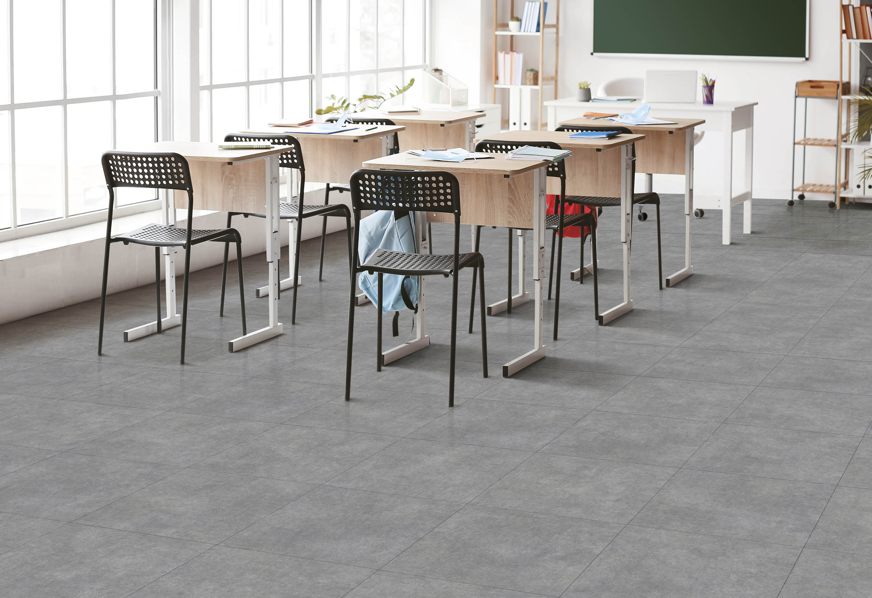 Empty school classroom prepared for exam