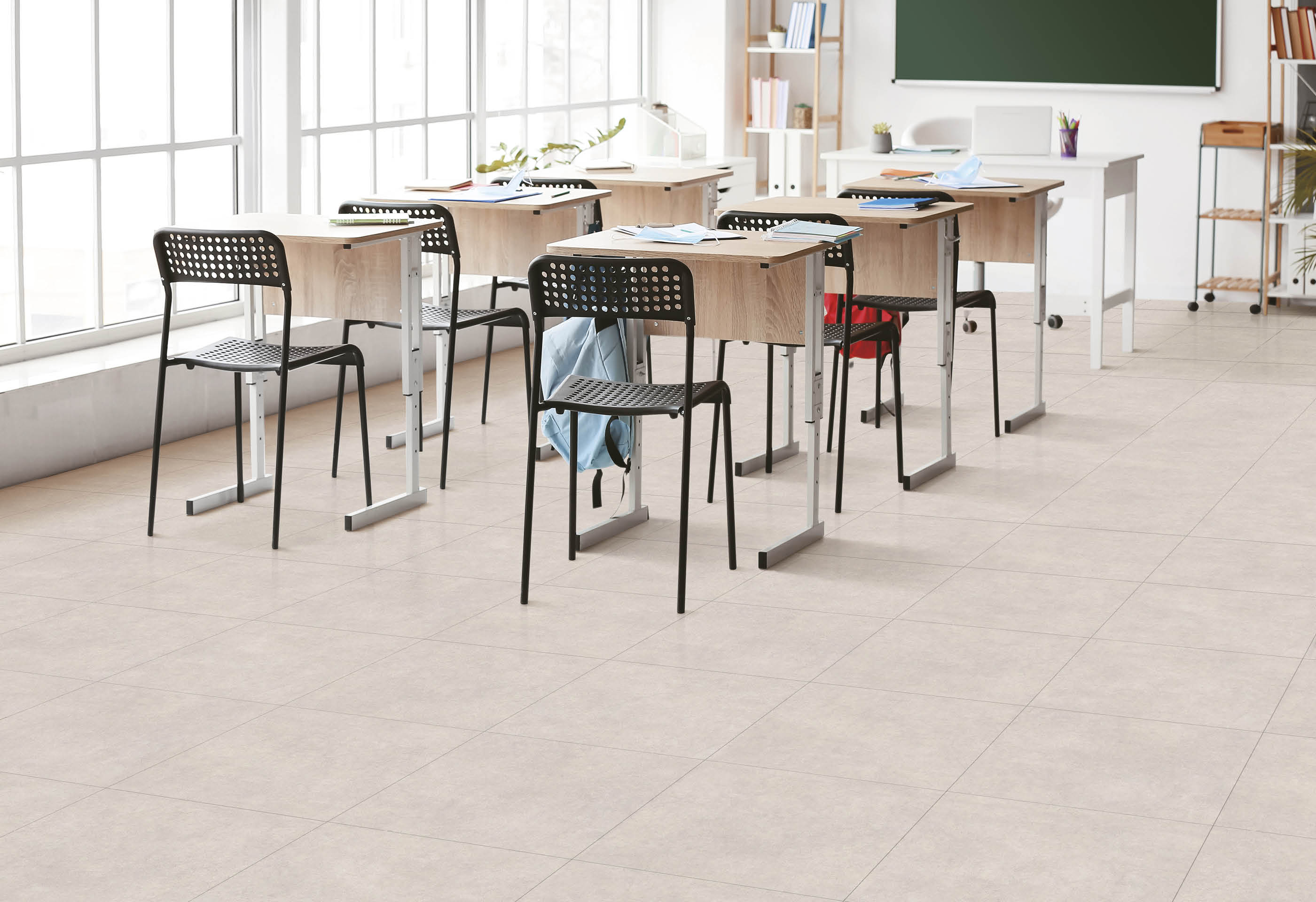 Empty school classroom prepared for exam