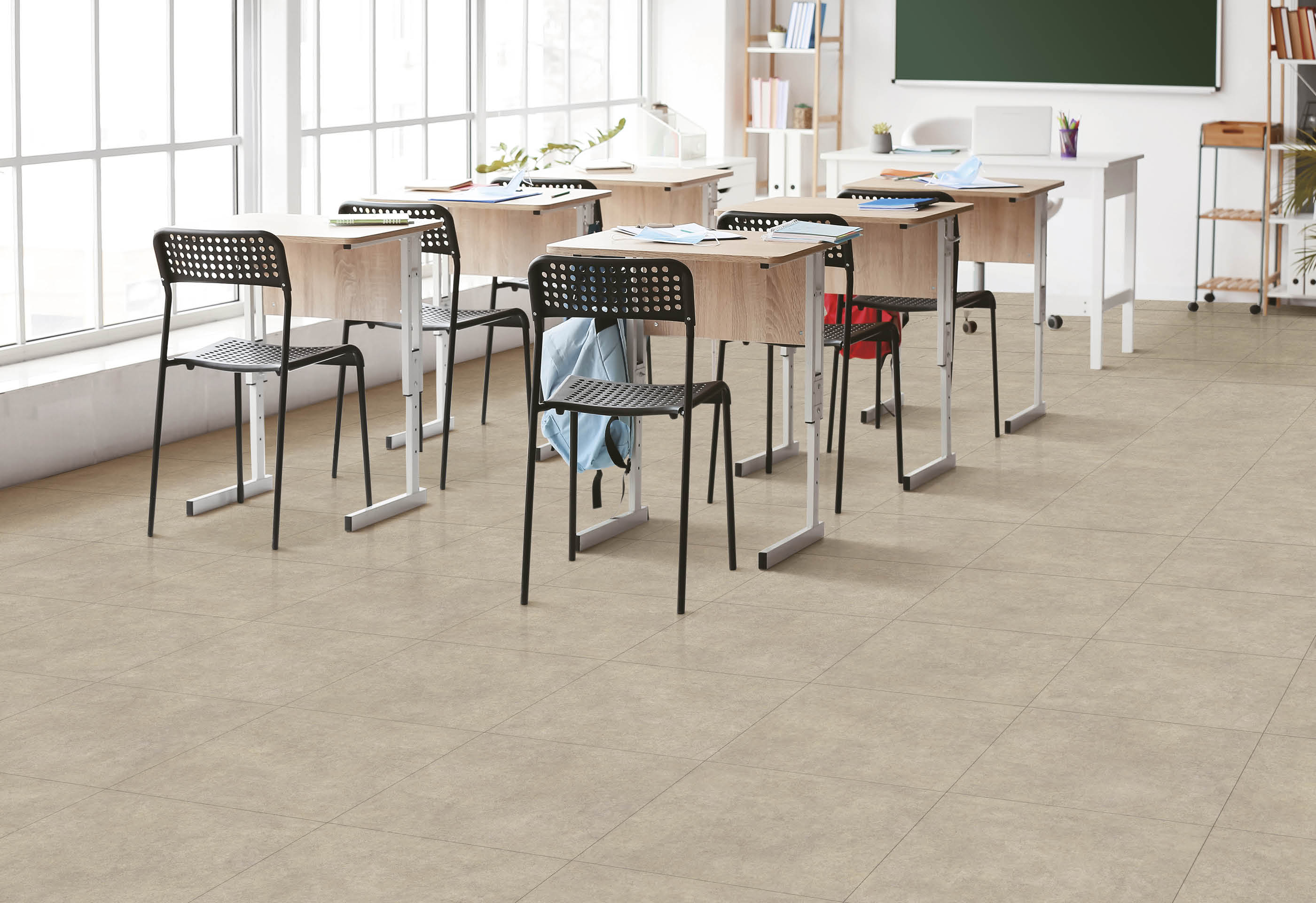 Empty school classroom prepared for exam