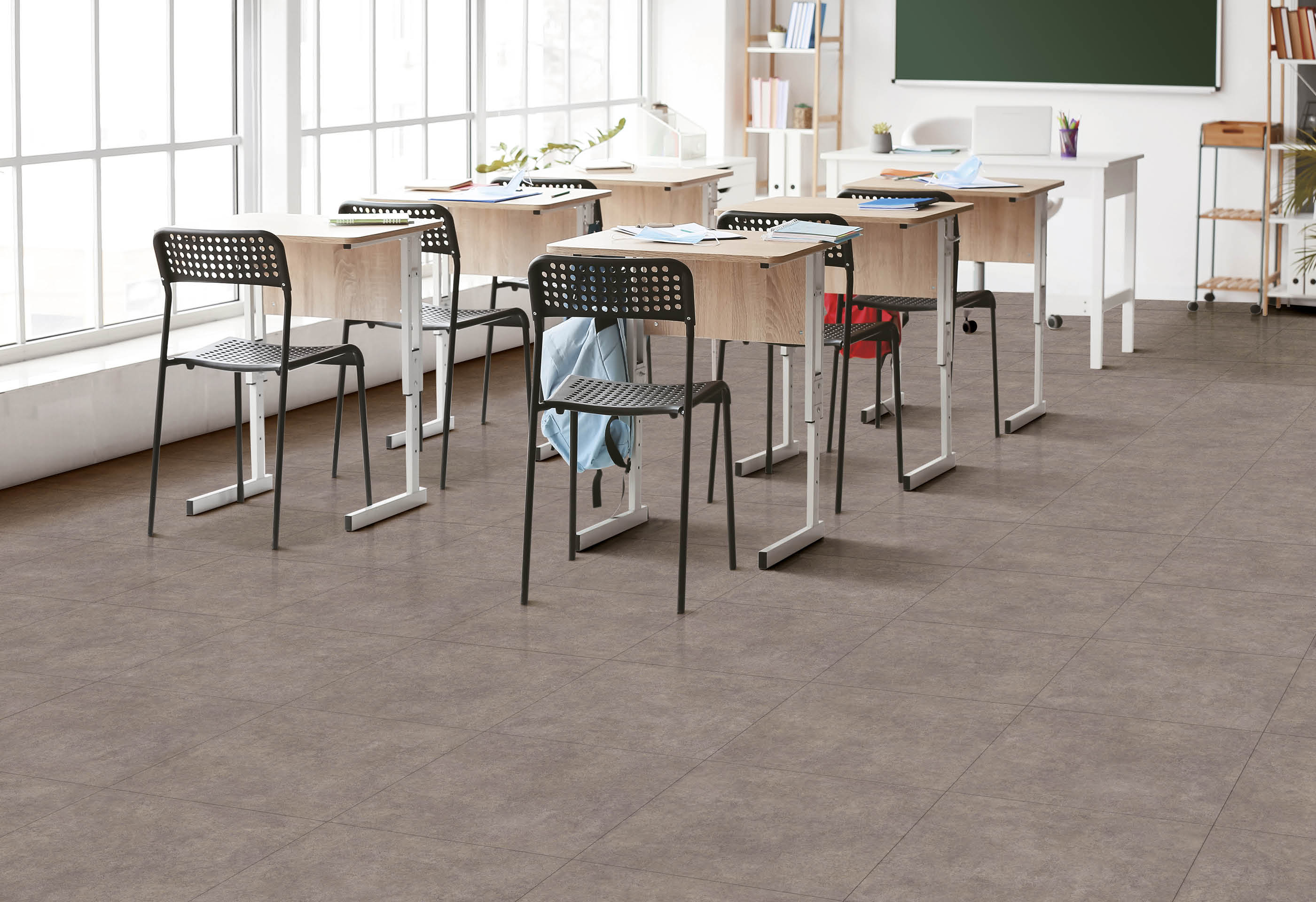 Empty school classroom prepared for exam