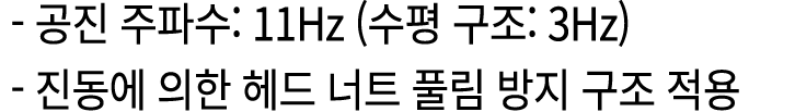  공진 주파수: 11Hz (수평 구조: 3Hz) 진동에 의한 헤드 너트 풀림 방지 구조 적용 
