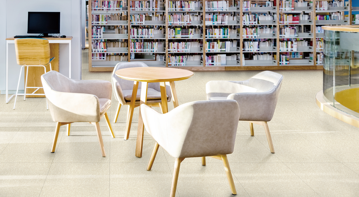 Empty coffee tables in public library 