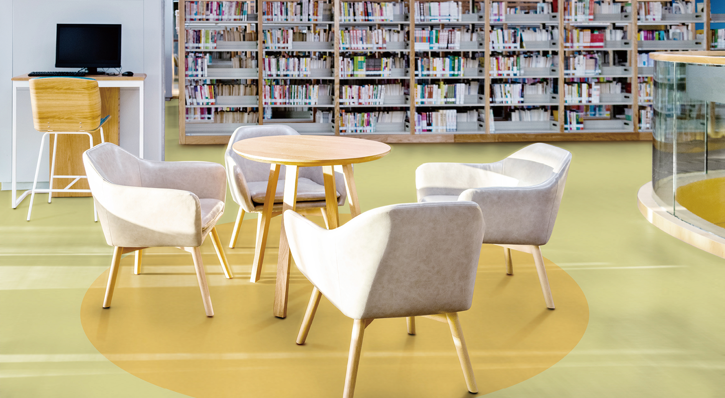 Empty coffee tables in public library 
