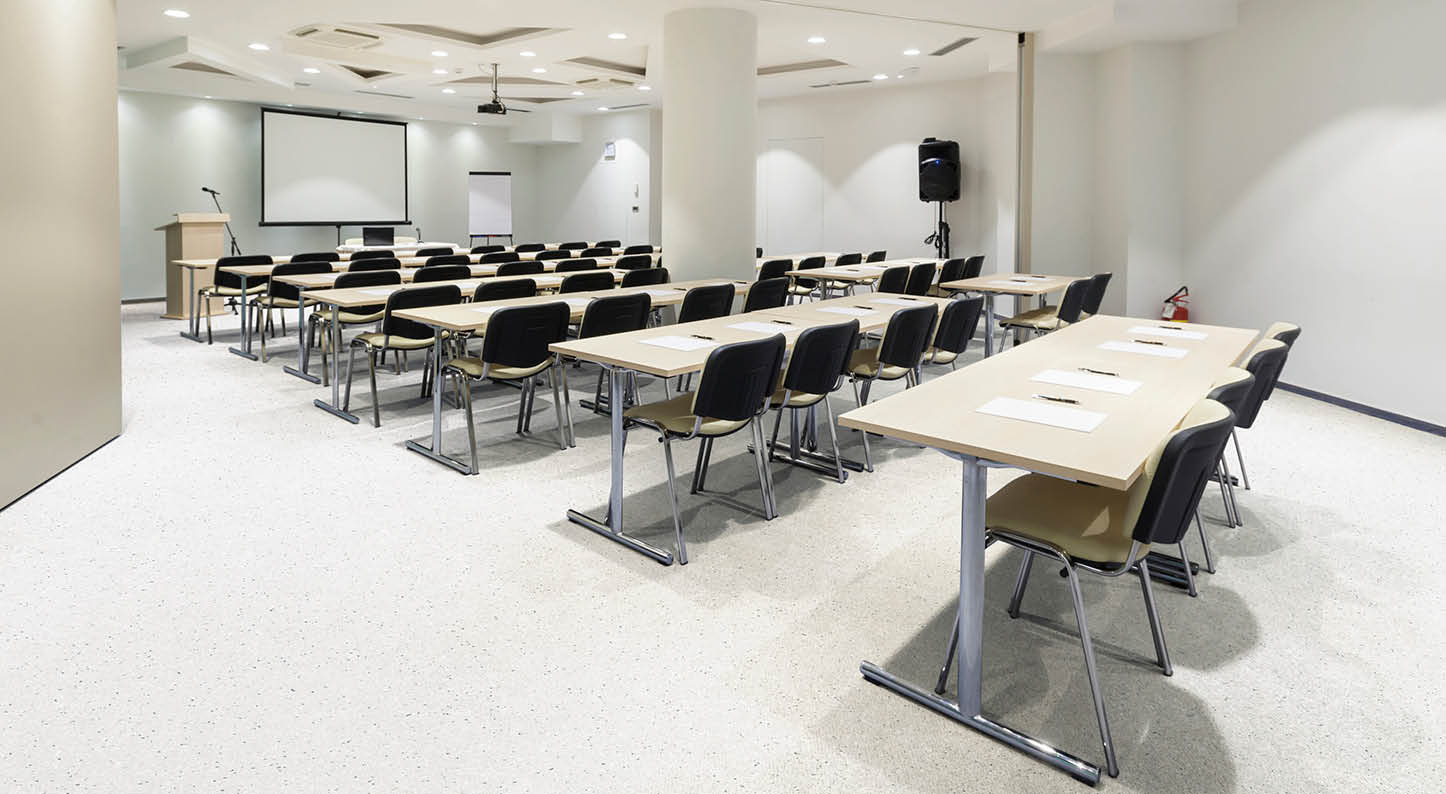 Modern classroom ready for exam