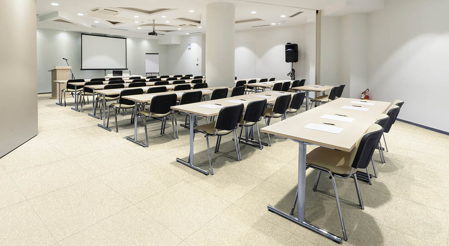 Modern classroom ready for exam