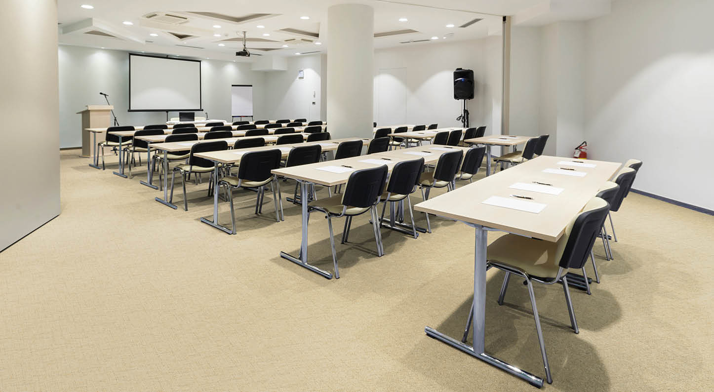 Modern classroom ready for exam